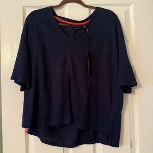 Tahari 100% Linen Deep Blue V-Neck Shirt